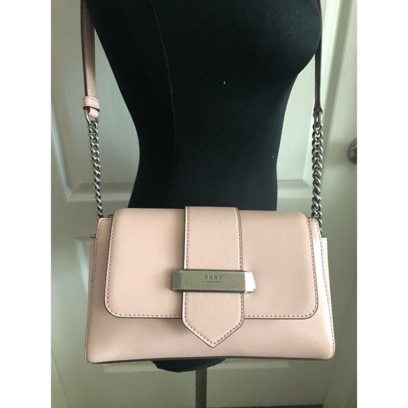$198 Dkny Smooth Leather Cashmere Blush Pink Val Flap Shoulder Handbag - Picture 4 of 14